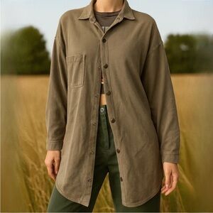 Vtg 1980’s Hot Cotton Taupe Long Sleeve Snap Down Cotton Top Shirt Shacket  Med